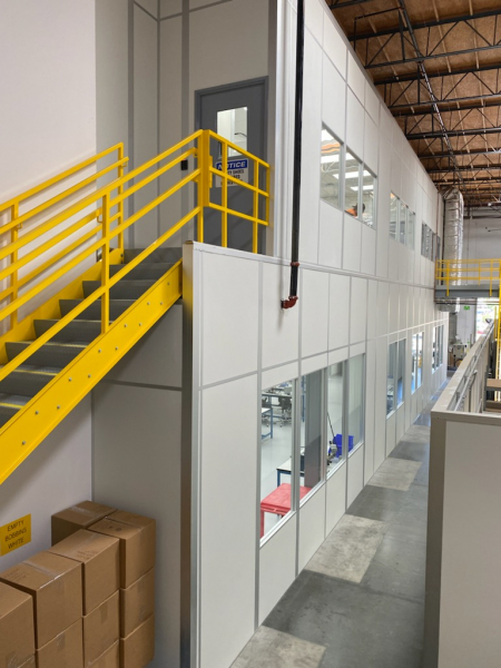 two story modular office system in warehouse